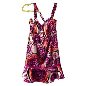 Super Cute! Aryeh Pink and Orange  Geometric Adjustable Halter Dress